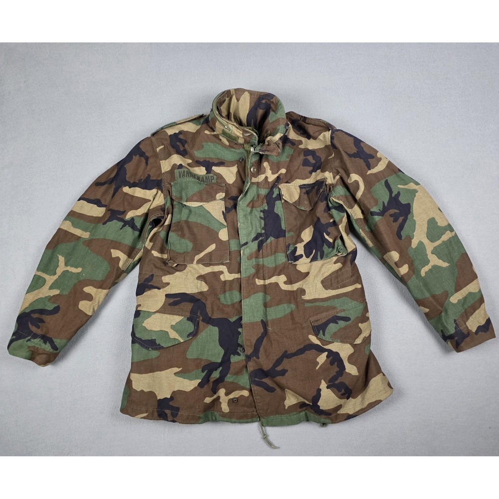 US Army Coat Mens Size Medium Green Camouflage Cold Weather Heavy Field w/ Liner